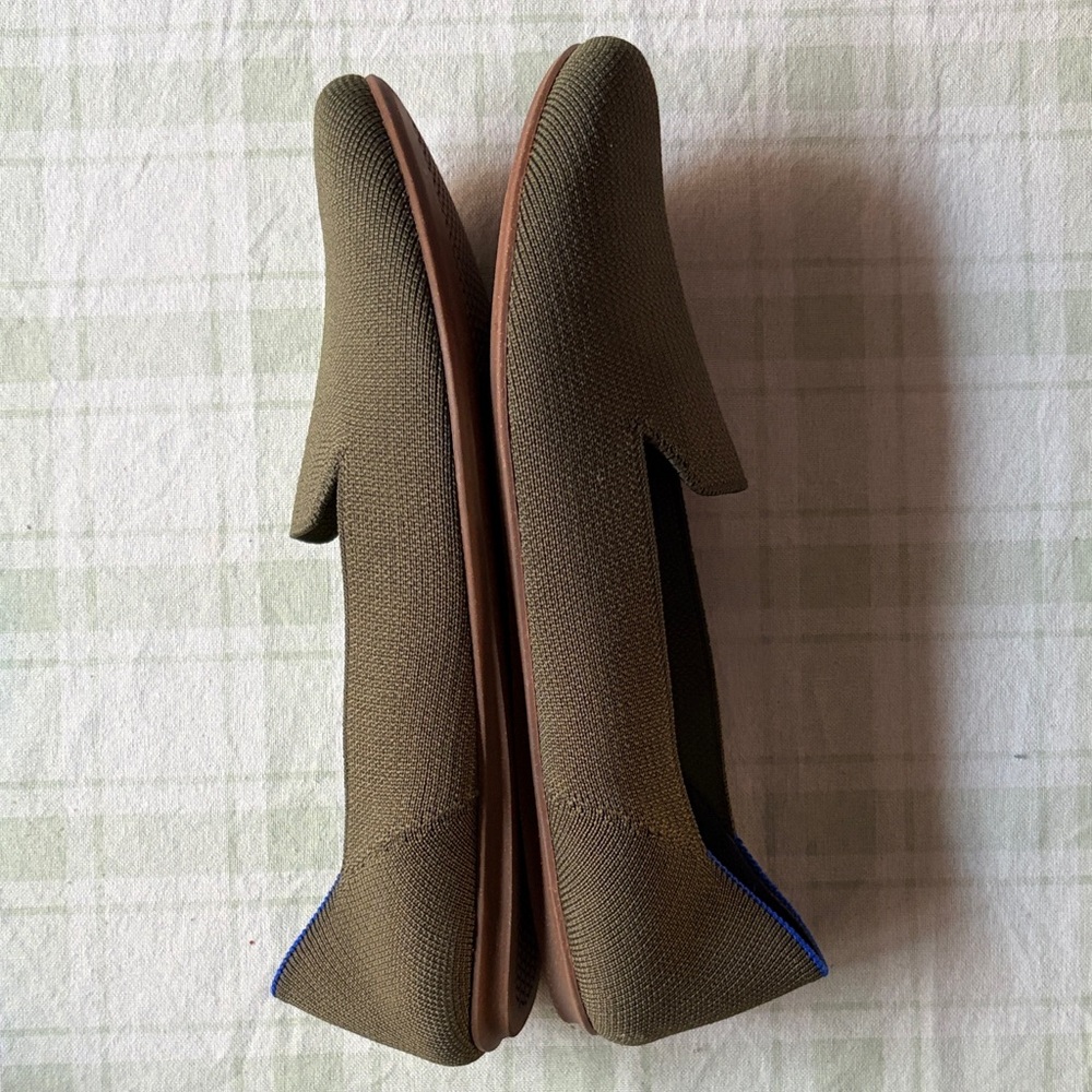 Rothy's Olive Slip-On Flats with Blue Lining - Picture 3 of 7